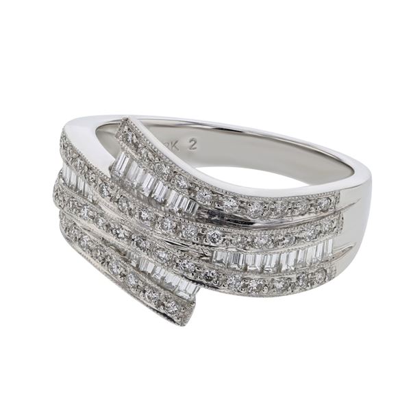 Natural 0.91 CTW Baguette & Diamond Ring 18K White Gold - REF-133W2H