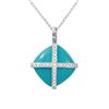 Image 1 : Natural 10.66 CTW Turquoise & Diamond Necklace 14K White Gold - REF-33W3H