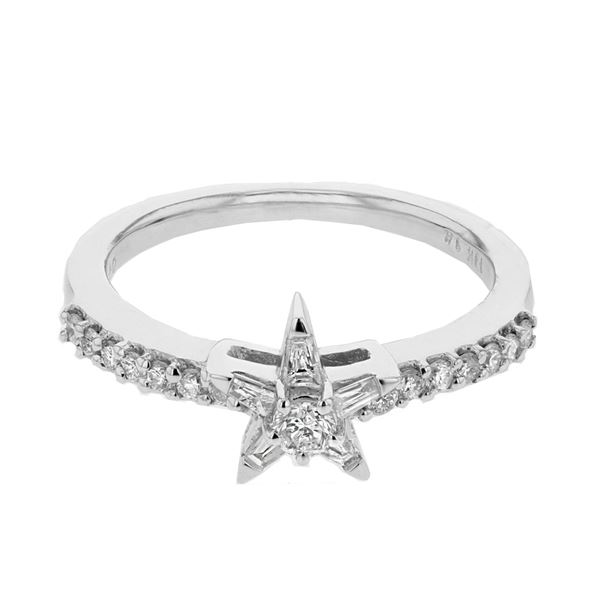 Natural 0.40 CTW Diamond & Baguette Ring 14K White Gold - REF-64T8X