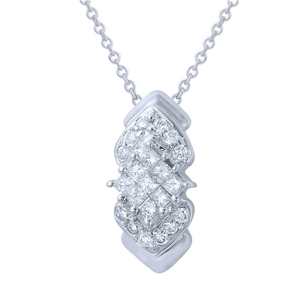 Natural 0.72 CTW Diamond & Princess Diamond Necklace 14K White Gold - REF-49T5X