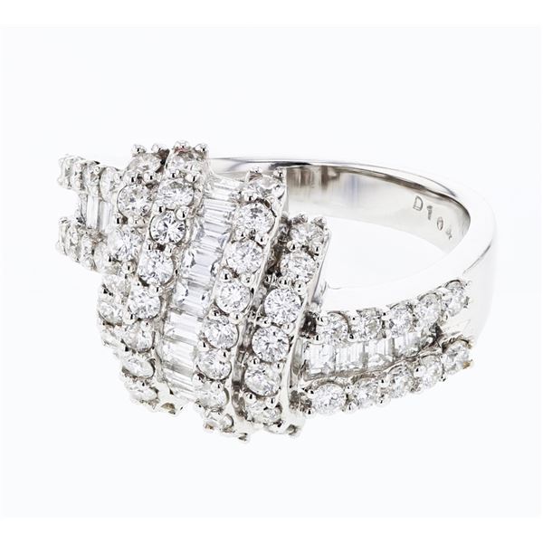 Natural 1.69 CTW Diamond & Baguette Ring 18K White Gold - REF-227F7M