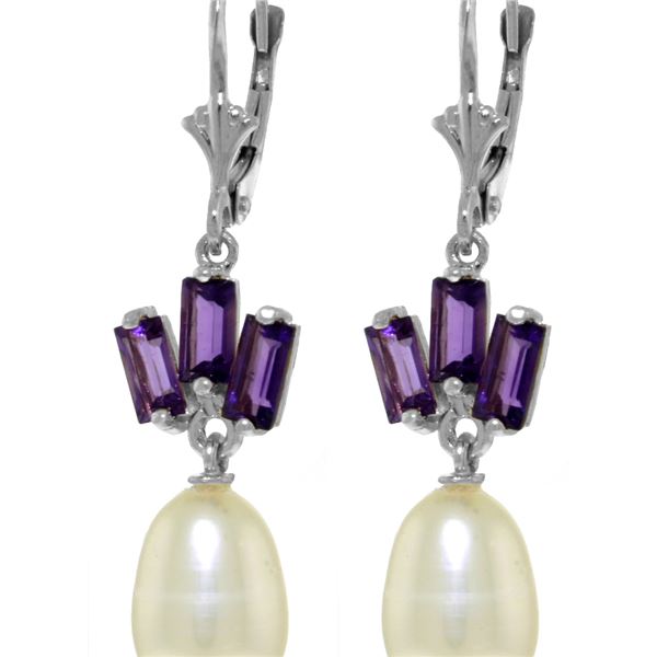 Genuine 9.35 ctw Pearl & Amethyst Earrings 14KT White Gold - REF-26P6H