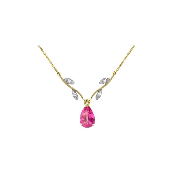 Genuine 1.52 ctw Pink Topaz & Diamond Necklace 14KT Yellow Gold - REF-31R2P