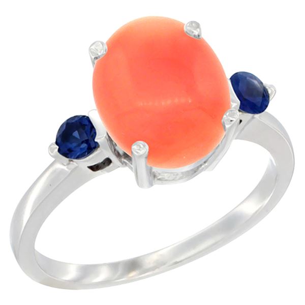 0.24 CTW Blue Sapphire & Natural Coral Ring 10K White Gold - REF-23M9A