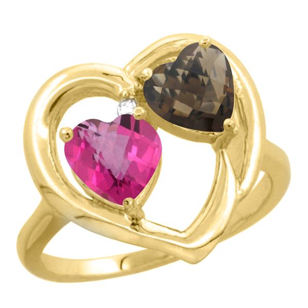 2.61 CTW Diamond, Pink Topaz & Quartz Ring 14K Yellow Gold - REF-33H9M