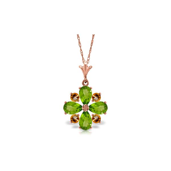 Genuine 2.43 ctw Peridot & Citrine Necklace 14KT Rose Gold - REF-29A7K