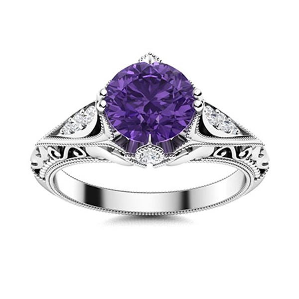 Natural 0.84 CTW Amethyst & Diamond Engagement Ring 18K White Gold