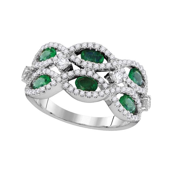 18kt White Gold Womens Oval Emerald Diamond Fashion Ring 1-7/8 Cttw
