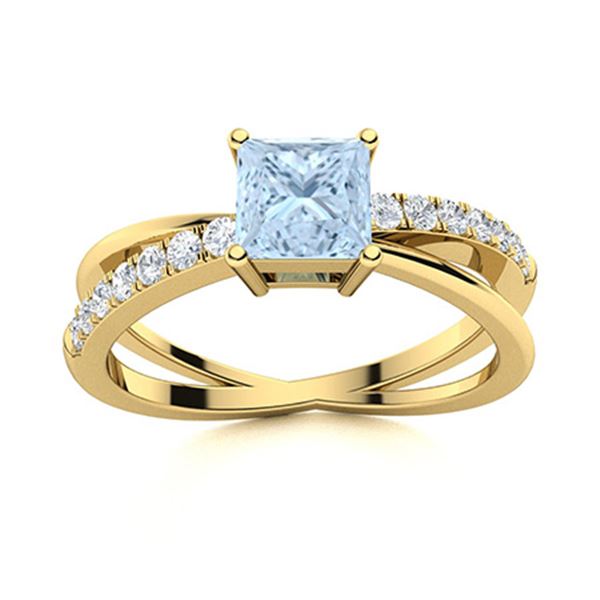 Natural 1.33 CTW Aquamarine & Diamond  Engagement Ring 14K Yellow Gold