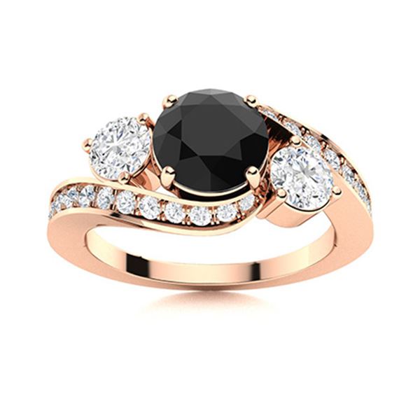 Natural 1.42 CTW Onyx & Diamond Engagement Ring 18K Rose Gold