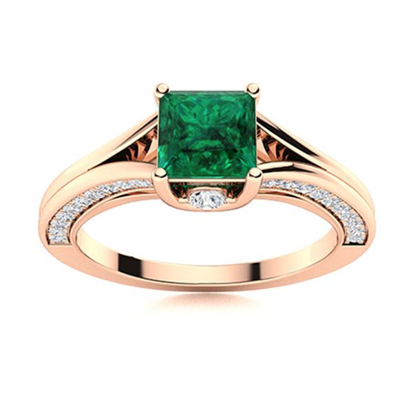 Natural 0.97 CTW Emerald & Diamond Engagement Ring 14K Rose Gold