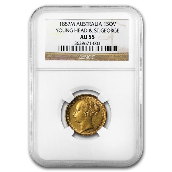1887-M Australia Gold Sovereign Victoria AU-55 NGC
