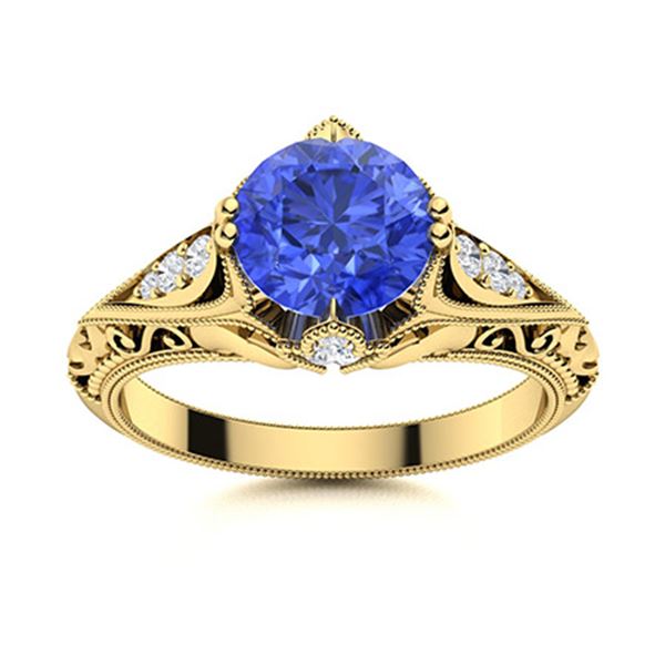 Natural 1.73 CTW Ceylon Sapphire & Diamond Engagement Ring 14K Yellow Gold