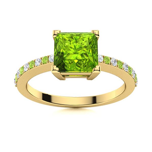 Natural 0.63 CTW Peridot & Diamond  Engagement Ring 14K Yellow Gold