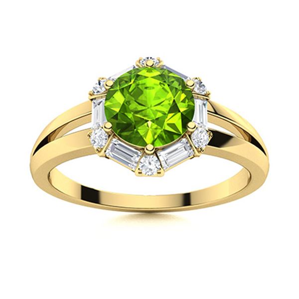 Natural 1.36 CTW Peridot & Diamond Engagement Ring 18K Yellow Gold