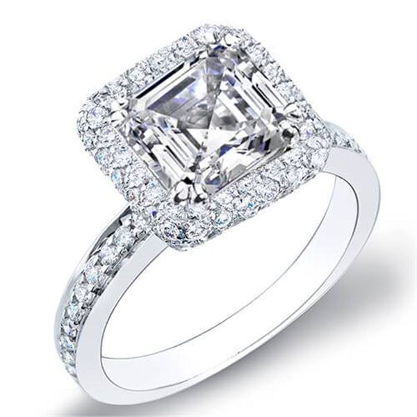 Natural 2.35 CTW Asscher Cut Halo Micro Pave Diamond Engagement Ring 18KT White Gold