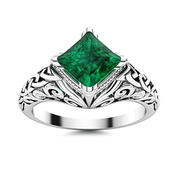Natural 0.61 CTW Emerald Solitaire Ring 14K White Gold