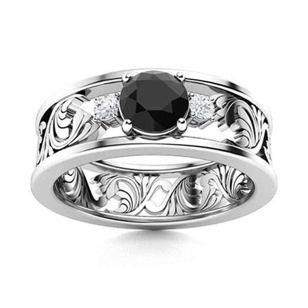 Natural 0.53 CTW Black Diamond Solitaire Ring 18K White Gold