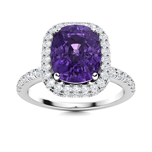 Natural 3.25 CTW Amethyst & Diamond Engagement Ring 14K White Gold