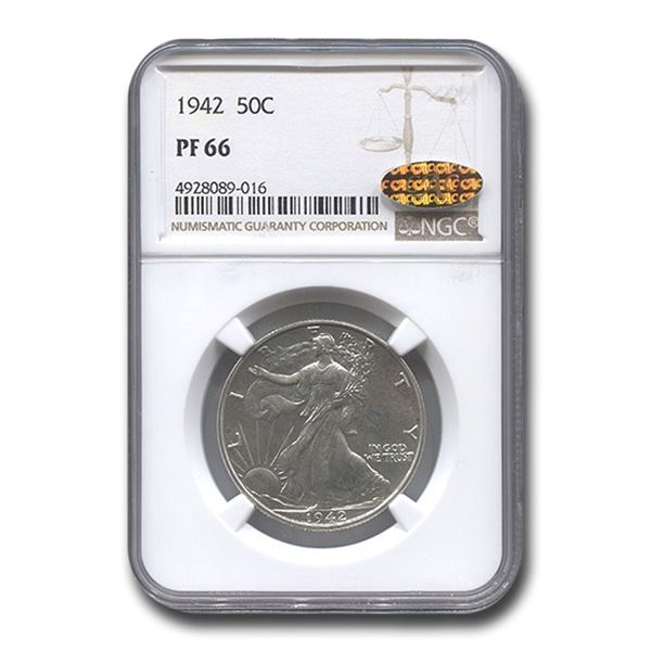 1942 Walking Liberty Half Dollar PF-66 NGC Gold CAC