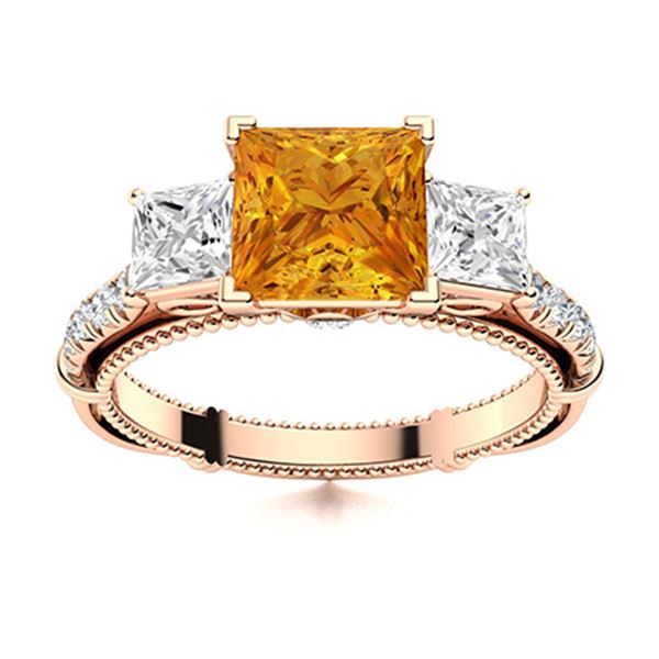 Natural 1.62 CTW Citrine & Diamond Engagement Ring 18K Rose Gold