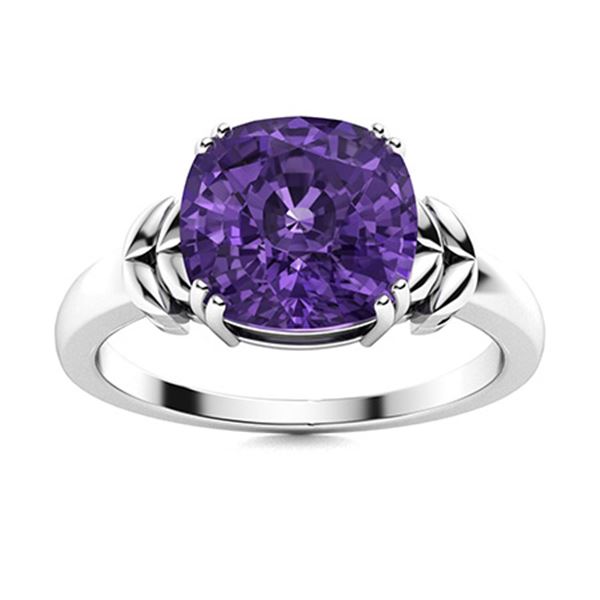 Natural 3.87 CTW Amethyst Solitaire Ring 18K White Gold