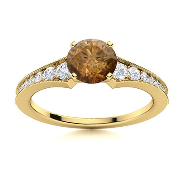 Natural 1.76 CTW Brown & White Diamond Engagement Ring 18K Yellow Gold