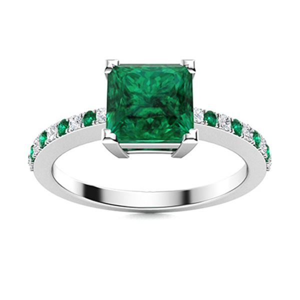 Natural 1.17 CTW Emerald & Diamond  Engagement Ring 14K White Gold