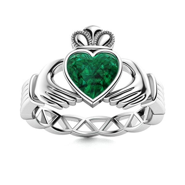 Natural 0.50 CTW Emerald Solitaire Ring 14K White Gold