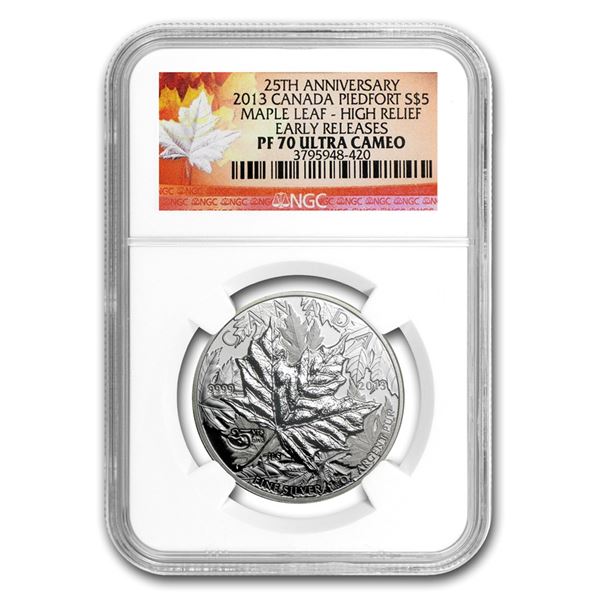 2013 1 oz Silver Maple Leaf PF-70 NGC (ER, Piedford, 25th Anniv)