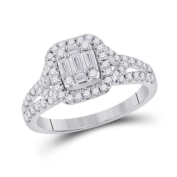 14kt White Gold Womens Baguette Diamond Square Ring 3/4 Cttw