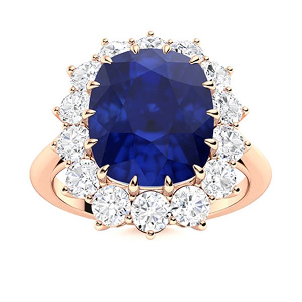 Natural 4.88 CTW Sapphire & Diamond Engagement Ring 18K Rose Gold