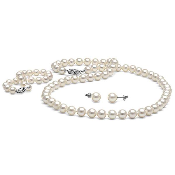 White Freshwater Pearl 3-Piece Jewelry Set, 7.5-8.0mm