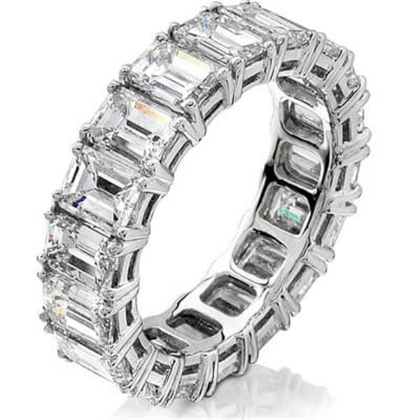 Natural 7.02 CTW Emerald Cut Diamond Eternity Ring 14KT White Gold