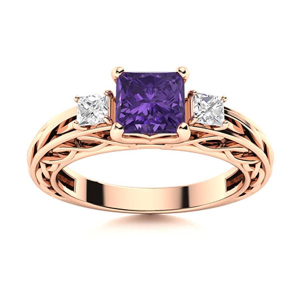 Natural 0.91 CTW Amethyst & Diamond Engagement Ring 14K Rose Gold