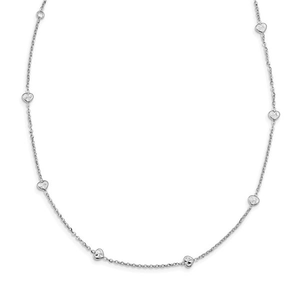 14K White Polished & D/C w/2 in ext Hearts Necklace - 17.5 in.