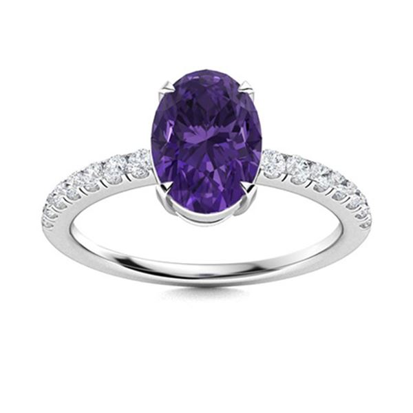 Natural 1.80 CTW Amethyst & Diamond Engagement Ring 14K White Gold