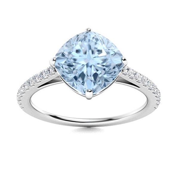 Natural 2.77 CTW Aquamarine & Diamond  Engagement Ring 18K White Gold