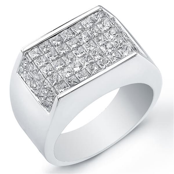 Natural 3.77 CTW Men's Invisible Set Princess Cut Diamond Ring 18KT White Gold