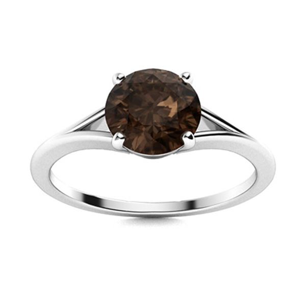 Natural 1.05 CTW Smoky Quartz Solitaire Ring 14K White Gold