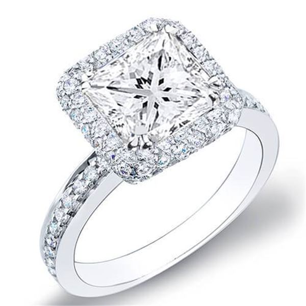 Natural 2.52 CTW Princess Cut Halo Micro Pave Diamond Engagement Ring 18KT White Gold