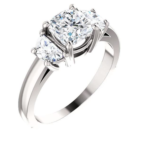 Natural 1.72 CTW 3-Stone Cushion Cut & half moons Diamond Ring 18KT White Gold