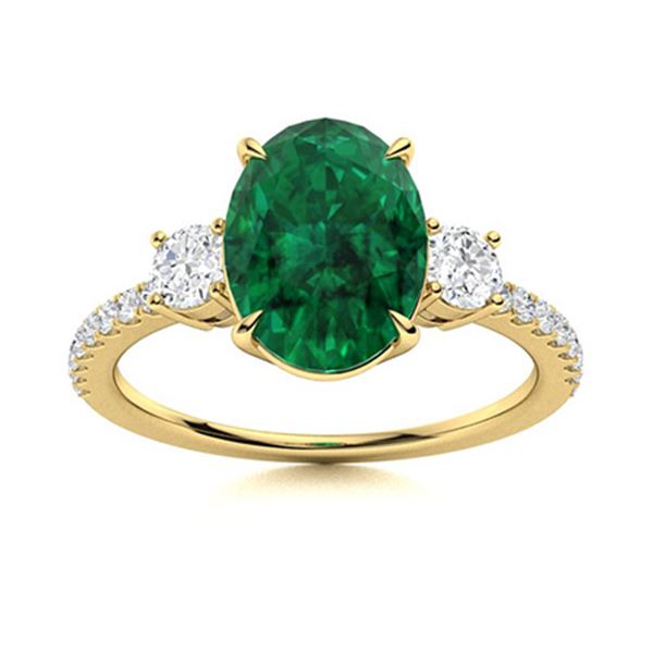 Natural 1.48 CTW Emerald & Diamond Engagement Ring 14K Yellow Gold