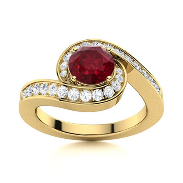 Natural 1.40 CTW Ruby & Diamond Engagement Ring 14K Yellow Gold