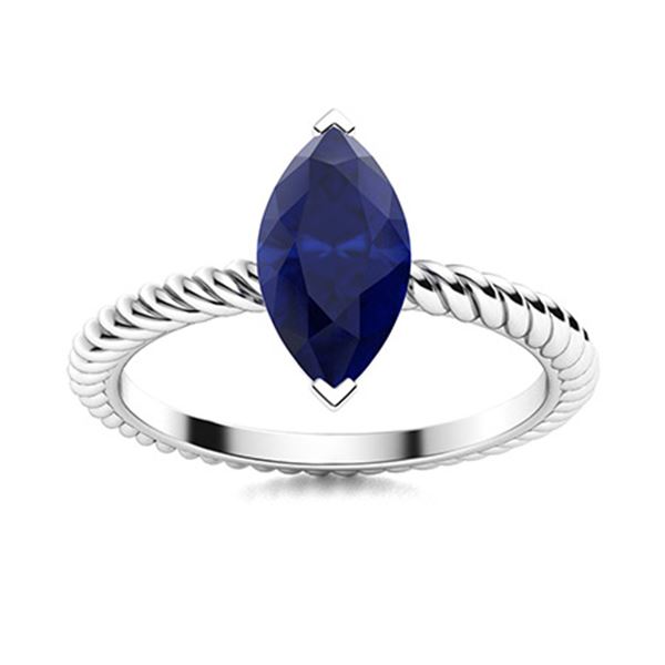 Natural 1.02 CTW Sapphire Solitaire Ring 14K White Gold