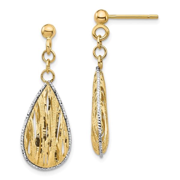 14k Yellow Gold & White Rhodium Teardrop Dangle Post Earrings