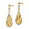 Image 2 : 14k Yellow Gold & White Rhodium Teardrop Dangle Post Earrings