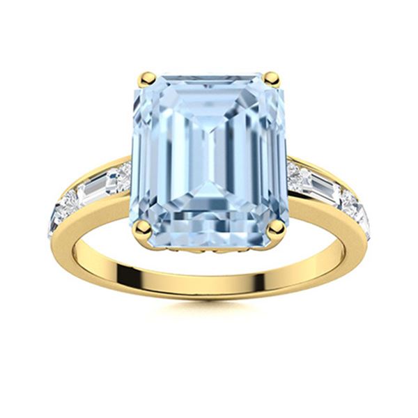 Natural 5.37 CTW Aquamarine & Diamond Engagement Ring 18K Yellow Gold