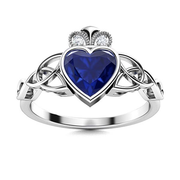Natural 0.61 CTW Sapphire & Diamond Engagement Ring 18K White Gold