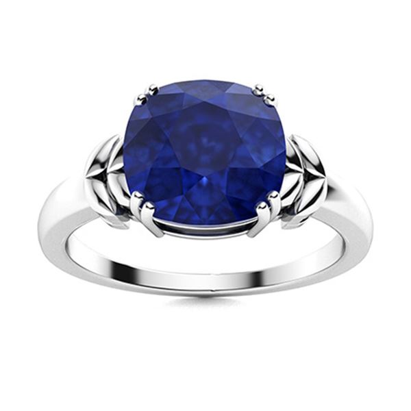 Natural 2.96 CTW Sapphire Solitaire Ring 14K White Gold